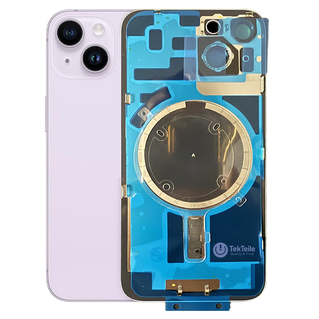 Rückgehäuse kompatibel mit iPhone 14 – Ersatzteil aus Glas mit Kamerarahmen (6 Farben)