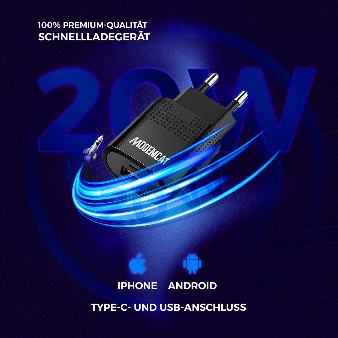 20W Ladegerät mit USB & Typ-C inkl. 1m USB-A auf Lightning Kabel für iPhone